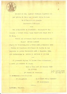 Laurea di Dottore in Lettere, Roma - 20/01/1940.