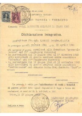 Dichiarozione integrativa, Udine,1949.