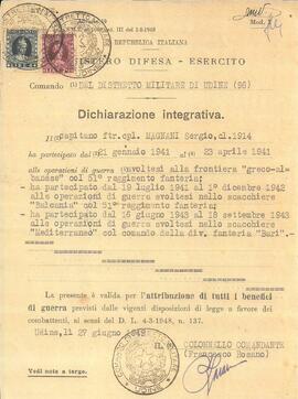 Dichiarozione integrativa, Udine,1949.