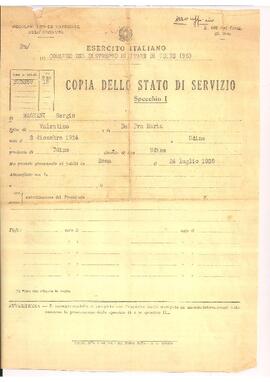 Copia dello Stato di Servizio, Udine, 1952.