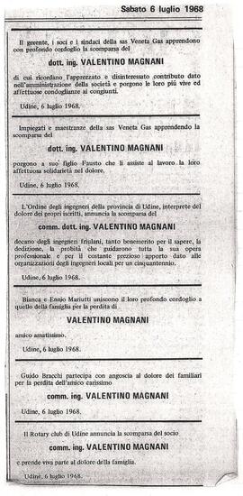 Obituários publicados comunicando a morte de Valentino Magnani (6 obituários)