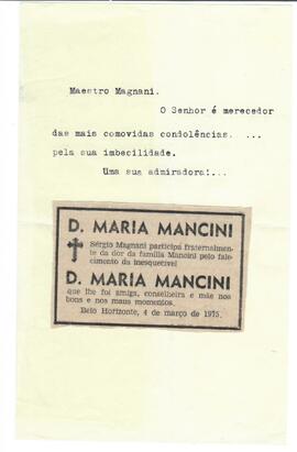 Anônimo contendo recorte da missa por D. Maria Mancini - 04/03/1975.