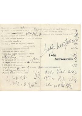Cartão de aniversário com poema de Sergio Magnani -  [s. d.].