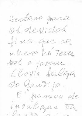 Rascunho de carta de apresentação escrita por  Sergio Magnani para Clovis Salgado Gontijo.