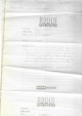 Cópias de mensagens dos telespectadores  enviadas à Sergio Magnani durante sua entrevista no Programa Brasil das Gerais, TV Rede  Minas 01/06/2000.