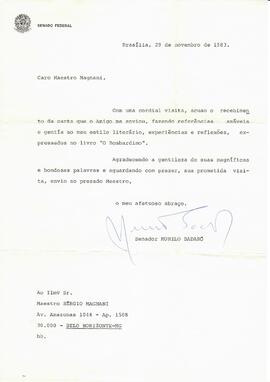 Carta sobre o livro O Bombardino - 29/11/1983.