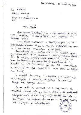 Correspondência de Carlos Allyanar Barreto de Araújo à Sergio Magnani, com comentários e sugestões sobre o programa Os Compositores, transmitido pela Rádio Inconfidência de Minas Gerais.