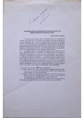 MAGNANI, Sergio. Histórico de um trabalho de restauração de obras musicais do século XVIII.