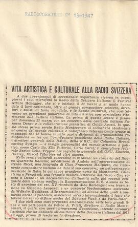 Vitta artistica e culturale alla radio svizzera.