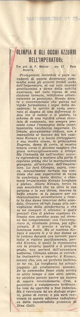 Olimpia o gli occhi azzuri dell'Imperatore di F. Molnar.