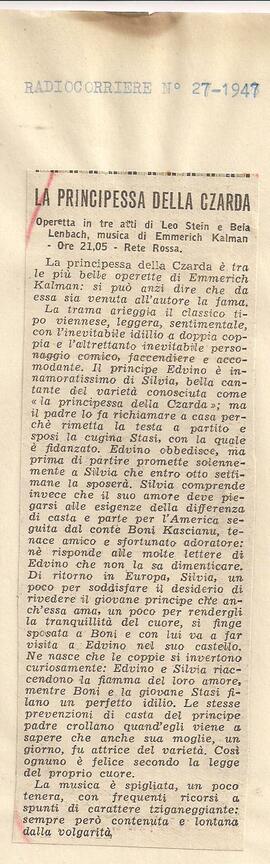 La Principessa della Czarda, operetta.