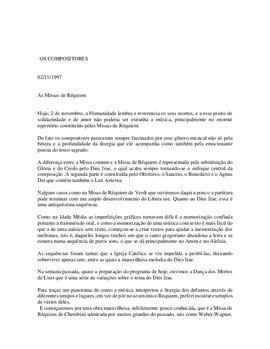 Finados: Missas de Réquiem de Cherubini a Brahms.