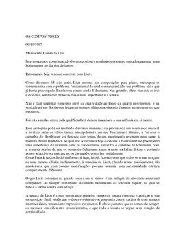 Liszt e o problema da unidade na variedade: compositor de obras para piano, orquestrais, transcritor e regente.