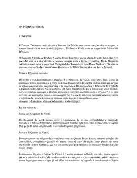 Réquiem de Verdi e de Brahms.