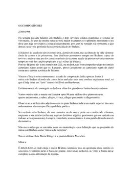 Brahms música de câmera. Ópera: Bellini e Donizetti.