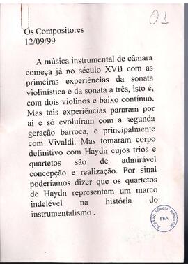 Música instrumental de câmera: Mozart. Paisagens Musicais: Borodin – Nas estepes da Ásia Central.