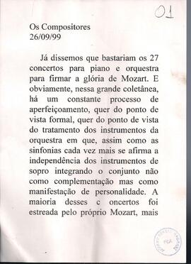 Chegada da Primavera continuação:                 Mozart, Concerto para piano e orquestra K 595; ...