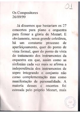 Chegada da Primavera continuação:                 Mozart, Concerto para piano e orquestra K 595; Vivaldi, As quatro estações e Debussy, Rondes de Printemps.