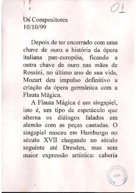 Mozart: A Flauta Mágica. Personagens através das árias principais. Grieg: Concerto para piano e orquestra opus 16.