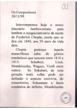 Sesquicentenário da morte de Chopin. O Romantismo.