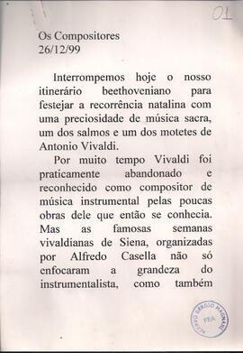 Festejando o Natal: Vivaldi Salmo 136. Canções tradicionais de Natal. Passagem do ano.