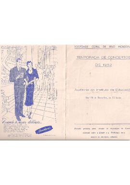Sociedade Coral de Belo Horizonte. Temporada de Concertos de 1952. Lobo de Mesquita: Antiphona de Nossa Senhora e Pergolesi: Stabat Mater. Auditório do Instituto Estadual de Educação de Minas Gerais. Belo Horizonte. 28/12/1952.