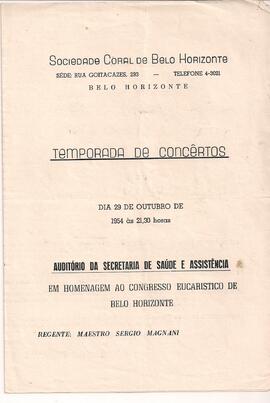 Sociedade Coral de Belo Horizonte. Temporada de Concertos. Auditório da Secretaria de Saúde e Ass...