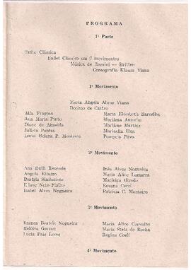 Sociedade Mineira de Concertos Sinfônicos, Ballet Klauss Vianna. Temporada de 1959, Concerto N° 13, Série Educativa N°10. Coro falado do Teatro Universitário. Estreia da obra de Magnani: Neblina de Ouro - Teatro Francisco Nunes.