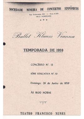 Sociedade Mineira de Concertos Sinfônicos, Ballet Klauss Vianna. Temporada de 1959, Concerto N° 1...