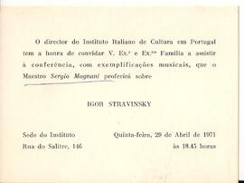 Convite do director do Instituto Italiano de Cultura em Portugal para conferência / concerto sobr...