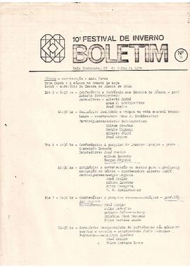 10º  Festival de Inverno. Boletim Nº 3b, 3c e 3d. Programa de Conferências e Seminários: A Música no Brasil de Hoje.