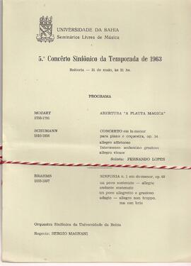 Universidade da Bahia. Seminários Livres de Música. 5º Concerto Sinfônico da Temporada de 1963. R...