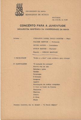 Universidade da Bahia. Seminários de Música. Concerto para a Juventude. Reitoria.  Orquestra Sinf...