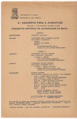 Universidade da Bahia. Seminários de Música. 4º Concerto para a Juventude. Reitoria. Orquestra Si...