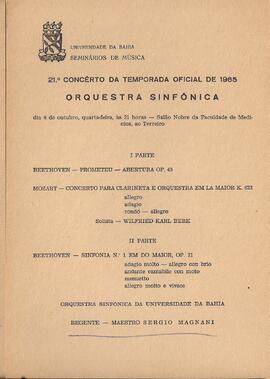 Universidade da Bahia. Seminários de Música. 21º Concerto da Série Oficial de 1965. Salão Nobre d...