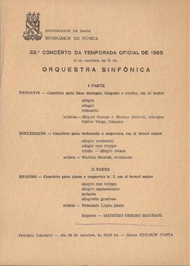 Universidade da Bahia. Seminários de Música. 22º Concerto da Série Oficial de 1965. Orquestra Sin...