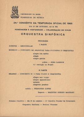 Universidade da Bahia. Seminários de Música. 24º Concerto da Série Oficial de 1965. Homenagem à H...