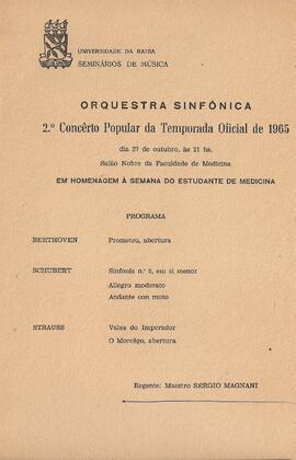 Universidade da Bahia. Seminários de Música. 2º Concerto Popular da Temporada Oficial de 1965. Sa...