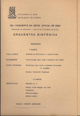 Universidade da Bahia. Seminários de Música. 26º Concerto da Série Oficial de 1965. Faculdade de ...