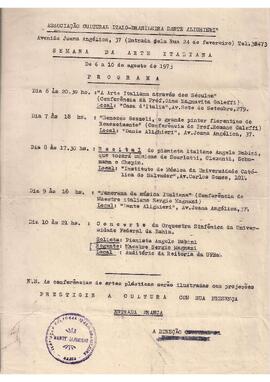 Associação Cultural Ítalo-Brasileira Dante Alighieri. Programa da Semana da Arte Italiana. Orquestra Sinfônica da Universidade Federal da Bahia. Solista: Angelo Babini. Regente: Sérgio Magnani.