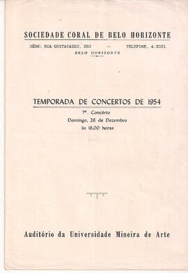 Sociedade Coral de Belo Horizonte. Temporada de Concertos de 1954. 7º Concerto. Sergio Magnani ao...