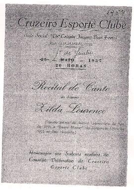 Cruzeiro Esporte Clube. Recital de Canto da soprano Zilda Lourenço. Sergio Magnani ao piano e flautista Juvenal Dias.