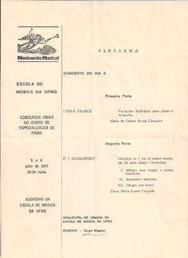 Escola de Música da UFMG. Concertos Finais do Curso de Especialização em Piano. Auditório da Esco...