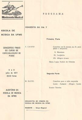 Escola de Música da UFMG. Concertos Finais do Curso de Especialização em Piano. Auditório da Esco...