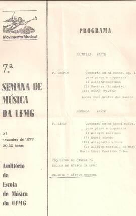 7ª Semana de Música da UFMG. Auditório da Escola de Música da UFMG. Orquestra de Câmara da Escola...