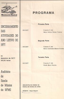 Encerramento das Atividades do Ano Letivo de 1977. Auditório da Escola de Música da UFMG. Orquest...