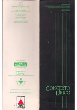 Temporada de 1989. Coral Lírico. Palácio das Artes. Orquestra Sinfônica de Minas Gerais. Coral Lírico da Fundação Clóvis Salgado. Regente de Coro: Ângela Pinto Coelho. Regente Titular: Emílio de César. Regente Convidado: Sérgio Magnani.