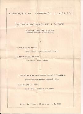 Fundação de Educação Artística. 250 Anos da Morte de J. S. Bach. Piano: Berenice Menegale. Violin...