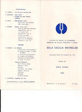 Sala Cecília Meireles. Temporada Oficial de Concertos de 1973. Rio de Janeiro, RJ.  Baixo: Amin F...