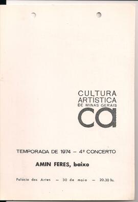 Cultura Artística de Minas Gerais. Temporada de 1974 - 4º Concerto. Palácio das Artes, Belo Horiz...